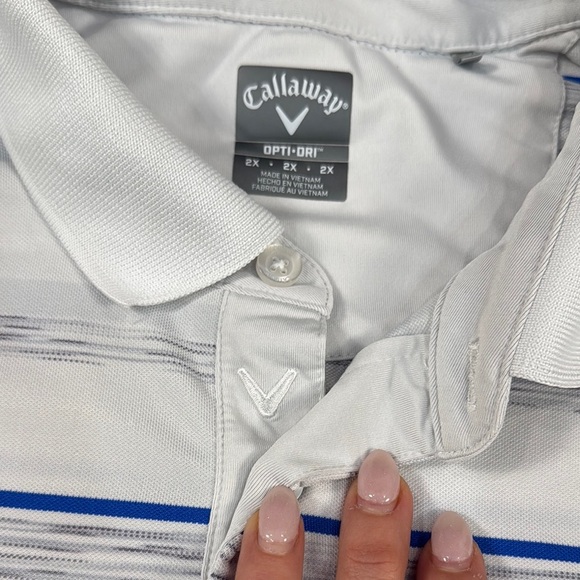 Callaway Men's Space Dye Stripe White and Blue Golf Polo Shirt Opti Dri - Picture 10 of 13